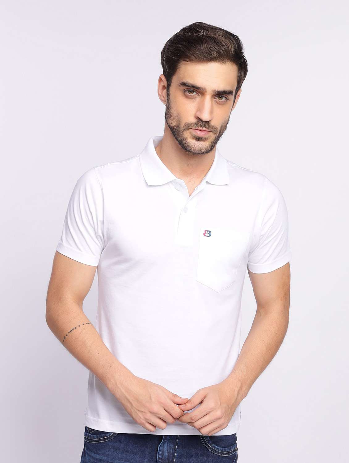 men white plain polo neck t-shirt
