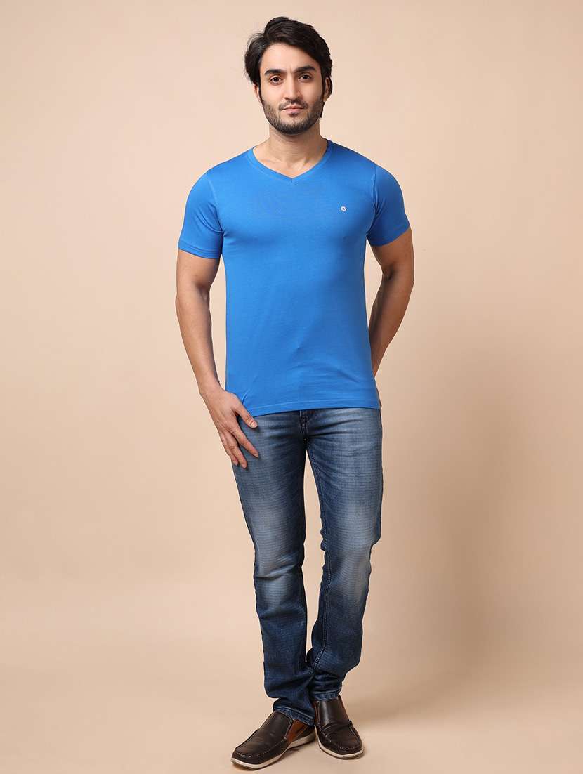 blue plain short sleeve t-shirt - 20601552 -  Standard Image - 3