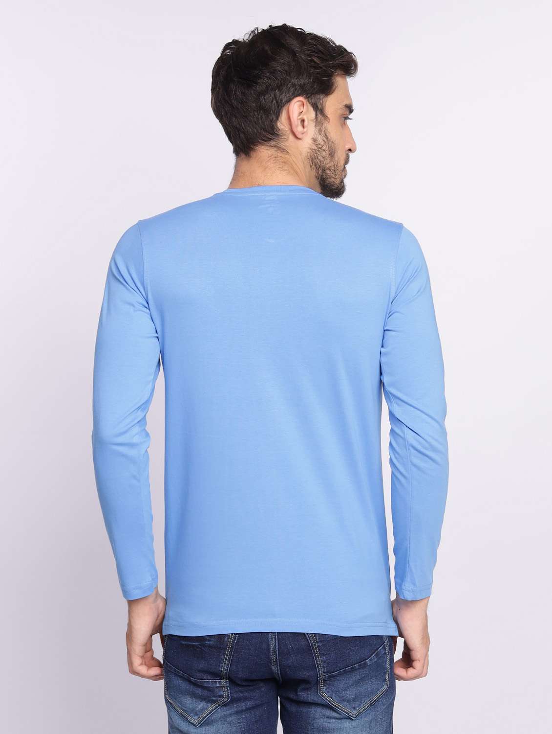 light blue plain long sleeve t-shirt - 20601562 -  Standard Image - 3