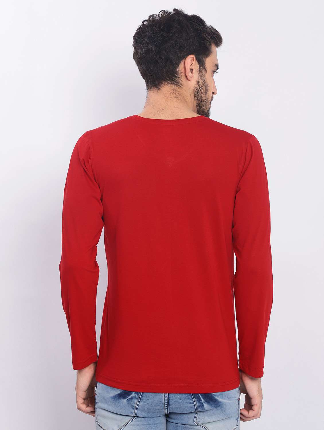 men red plain v-neck t-shirt - 20601566 -  Standard Image - 3