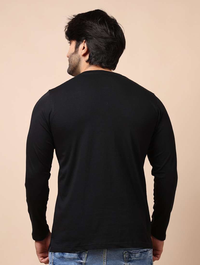 men black plain henley neck t-shirt - 20601596 - Standard Image - 3