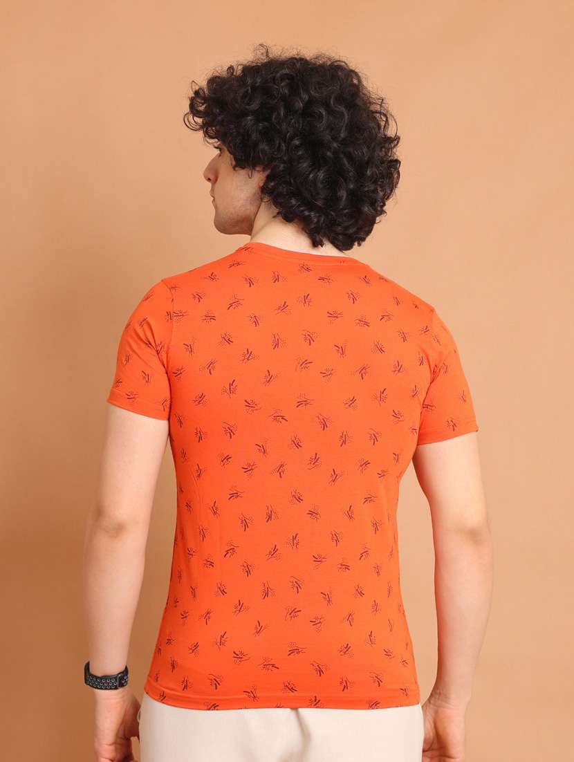 men orange printed round neck t-shirt - 20601601 -  Standard Image - 3