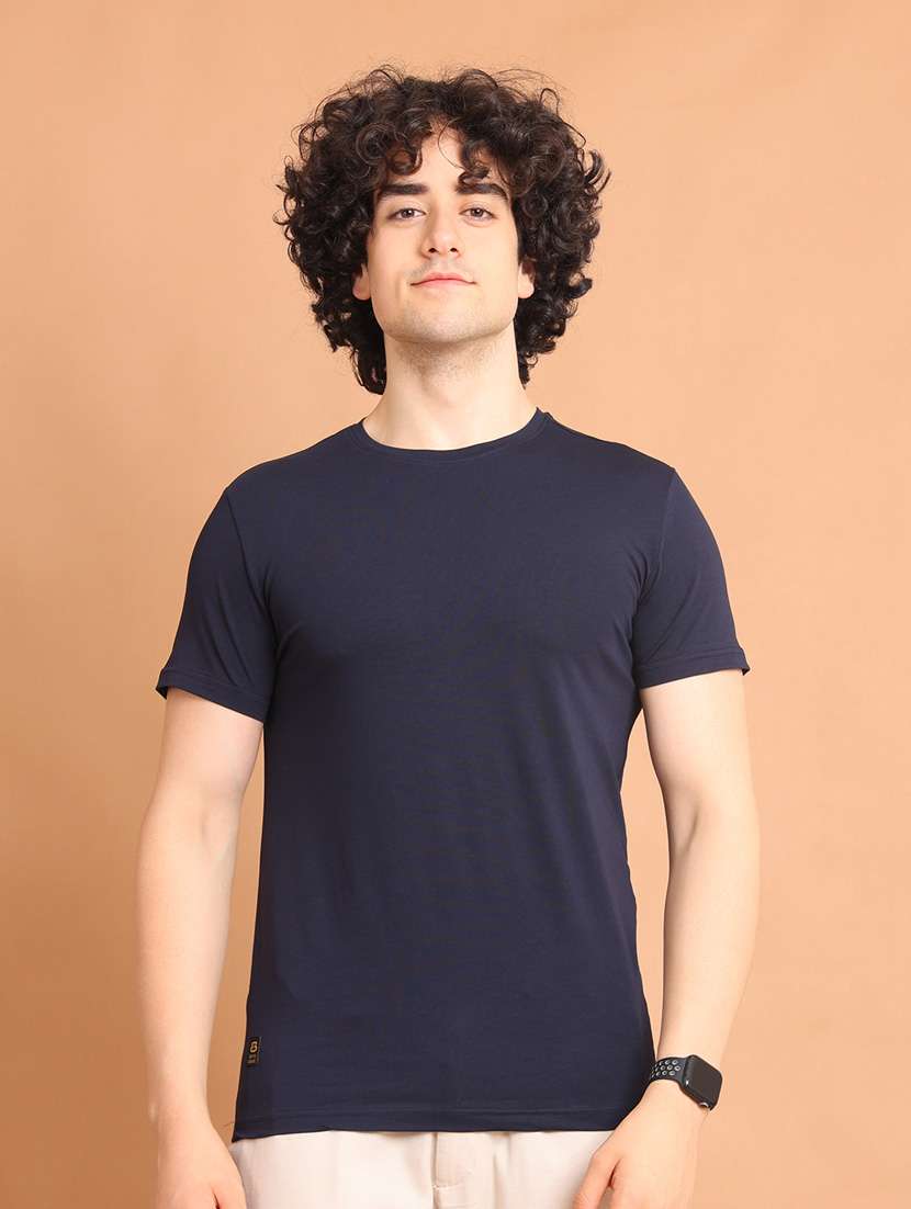navy blue plain short sleeve t-shirt