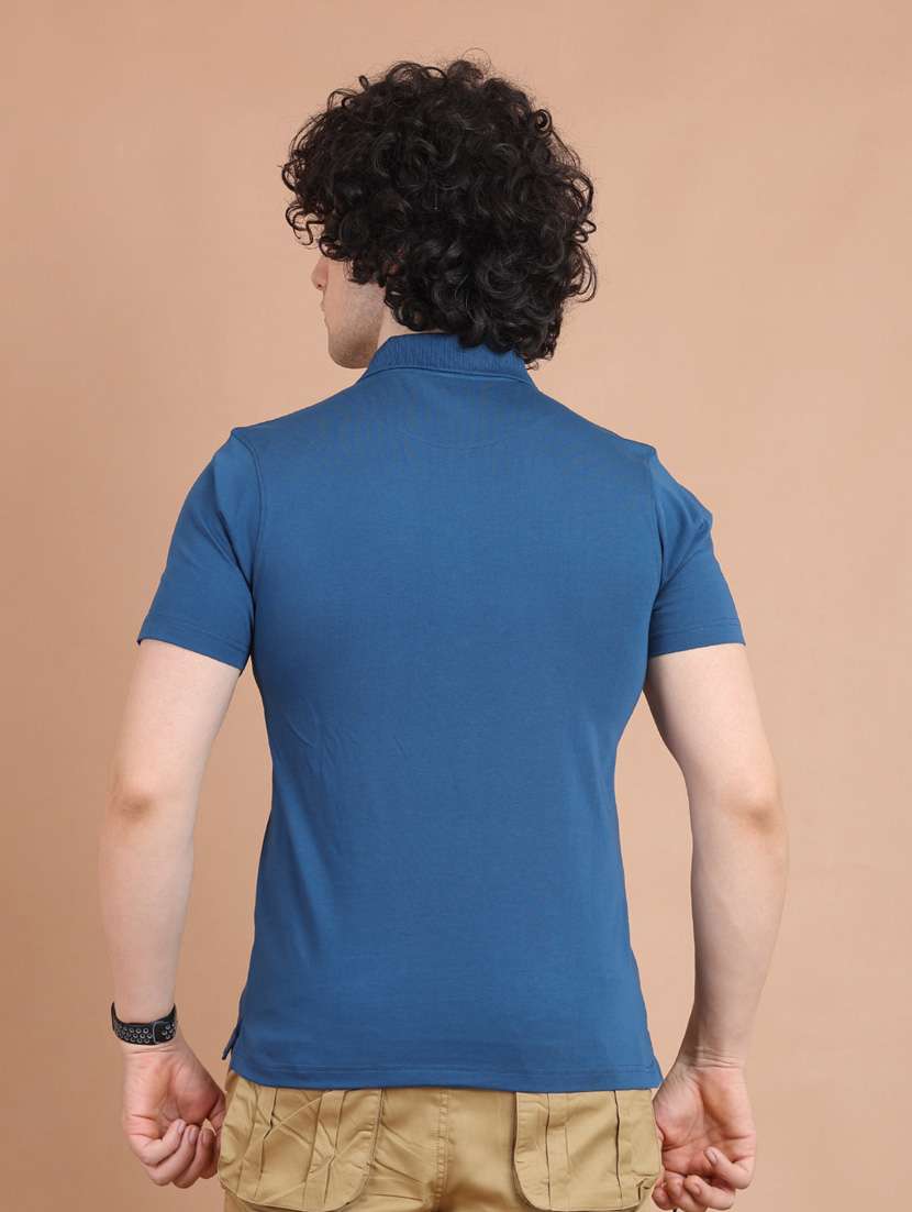 men blue plain polo neck t-shirt - 20601612 -  Standard Image - 3
