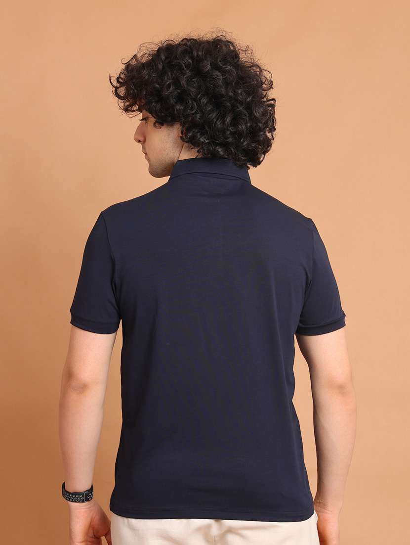 men navy blue solids polo neck t-shirt - 20601622 -  Standard Image - 3