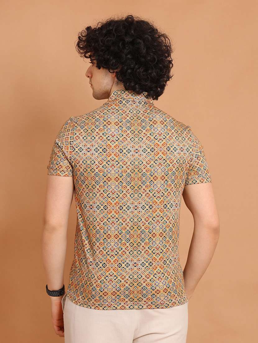 beige printed short sleeve polo t-shirt - 20601635 - Standard Image - 3