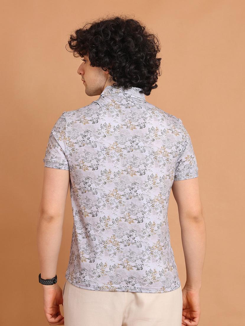 grey printed short sleeve polo t-shirt - 20601657 - Standard Image - 3