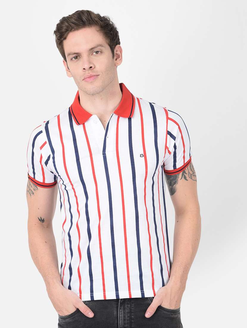 men multi color stripes polo neck t-shirt - 20601712 - Zoom Image - 0