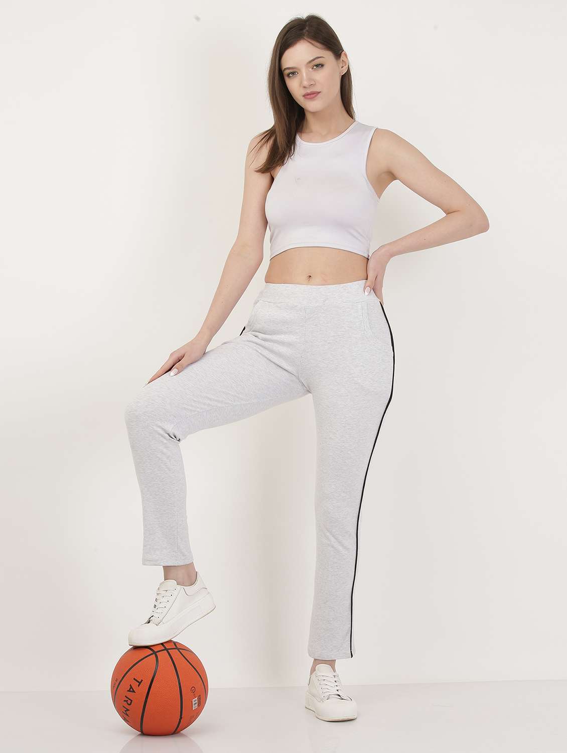 women grey side taped track pants - 20602093 -  Standard Image - 3