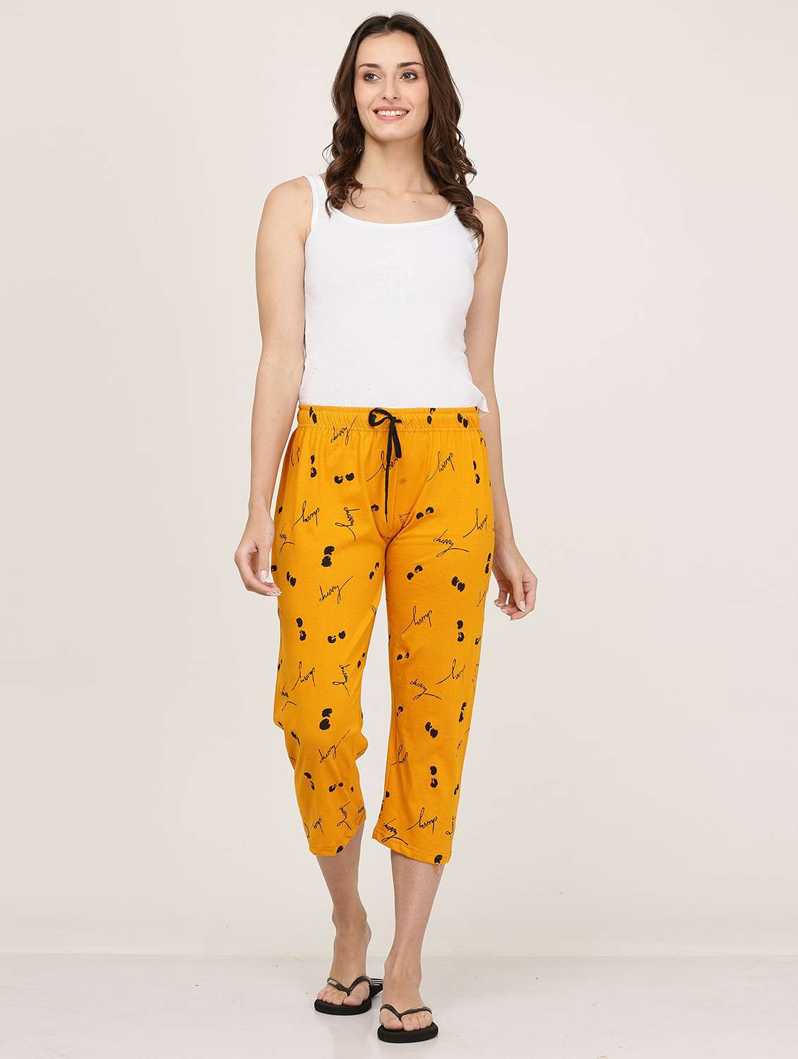 women mustard printed cotton capri - 20602185 -  Standard Image - 3