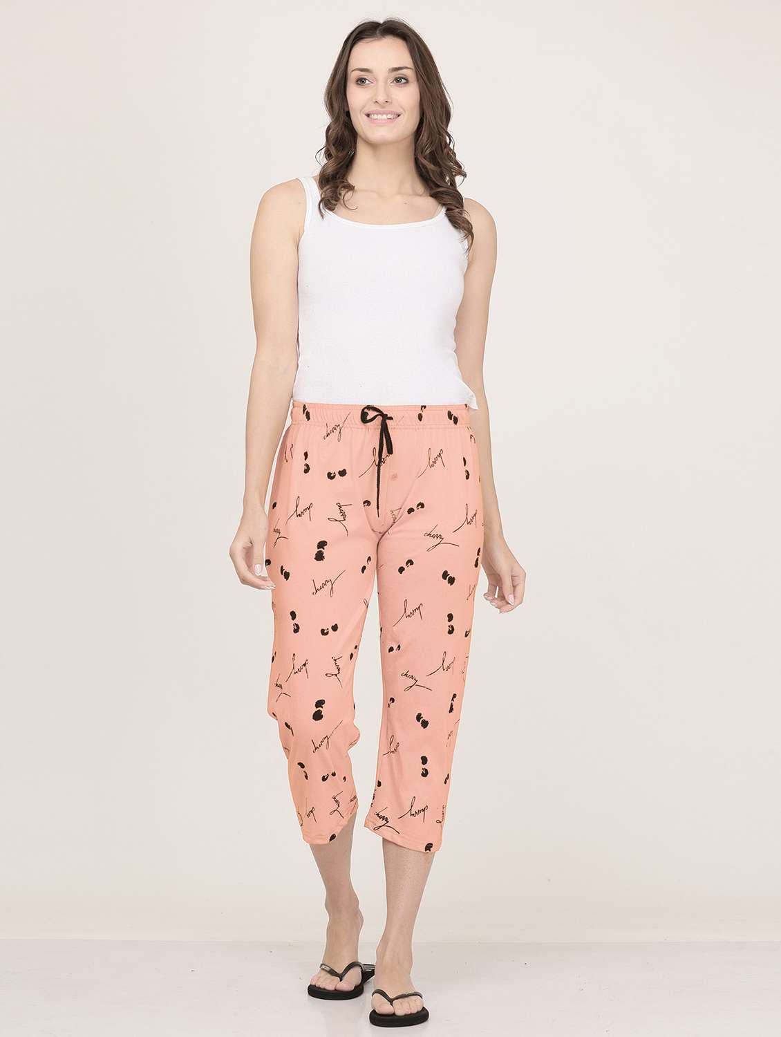 women peach printed cotton capri - 20602190 - Standard Image - 3