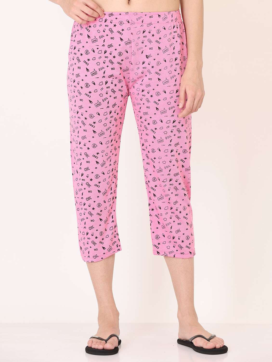 women light pink printed cotton capri