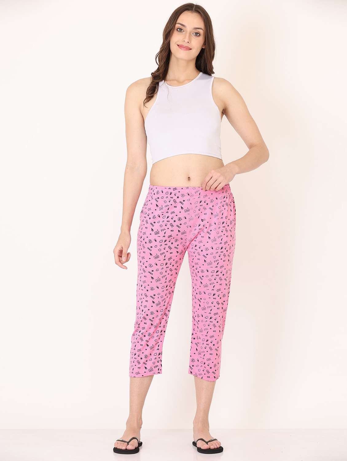 women light pink printed cotton capri - 20602199 -  Standard Image - 3