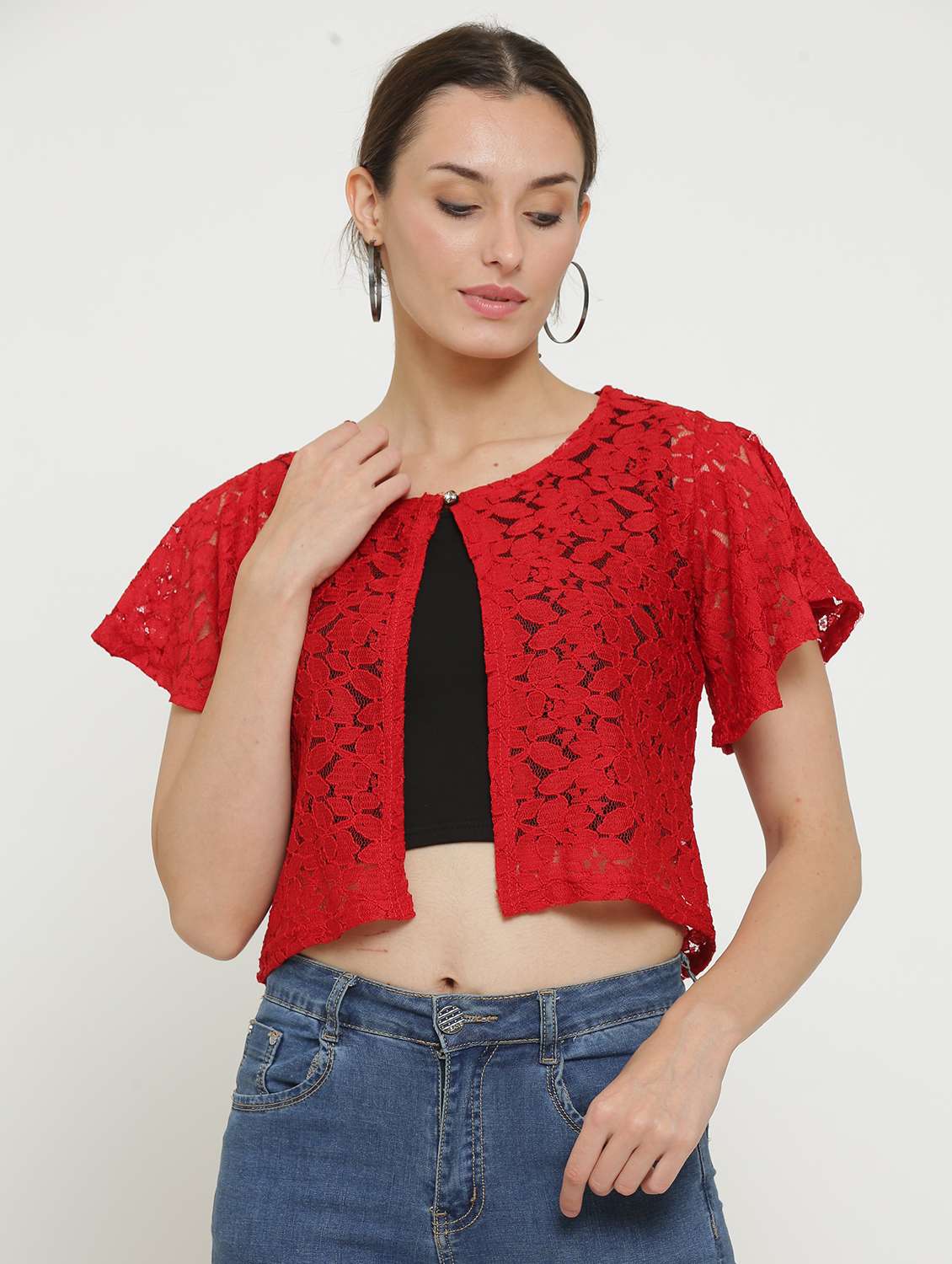 women lace detailed flared sleeves shrug