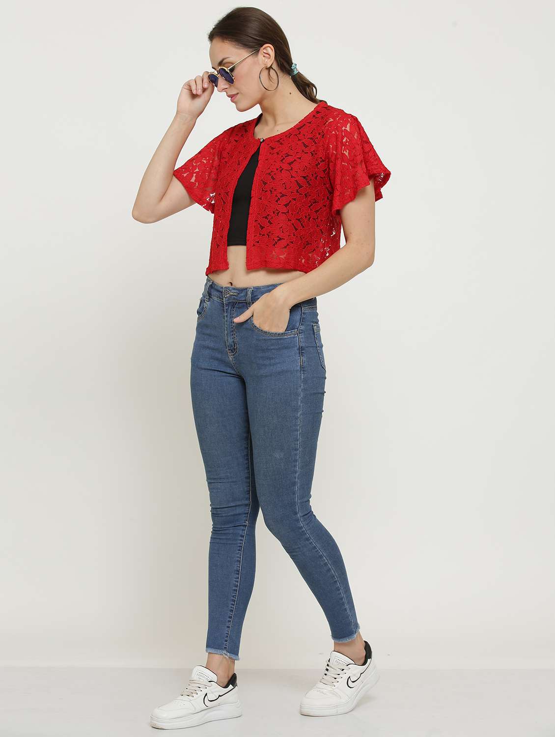 women lace detailed flared sleeves shrug - 20602281 -  Standard Image - 3