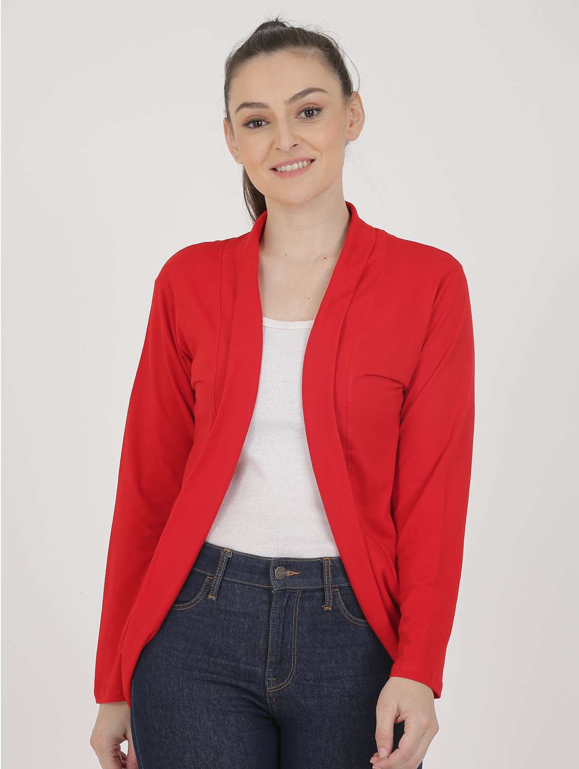 women solid long sleeves shrug