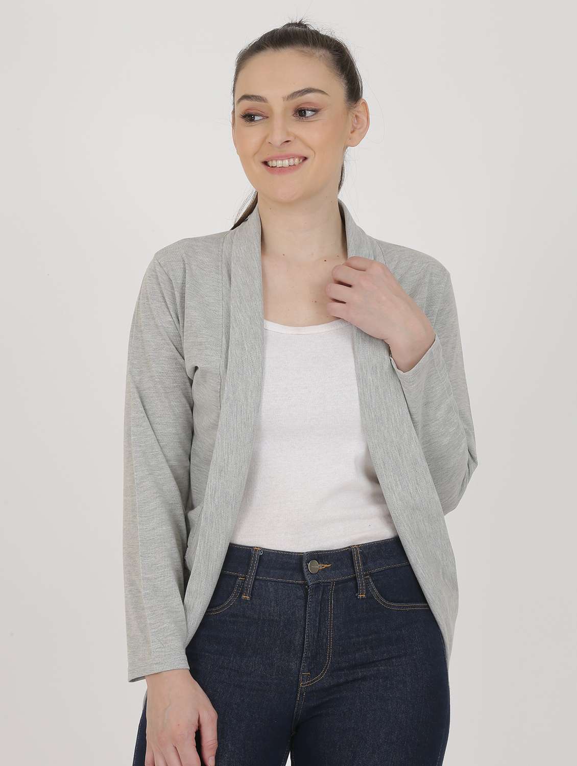 women solid long sleeves shrug