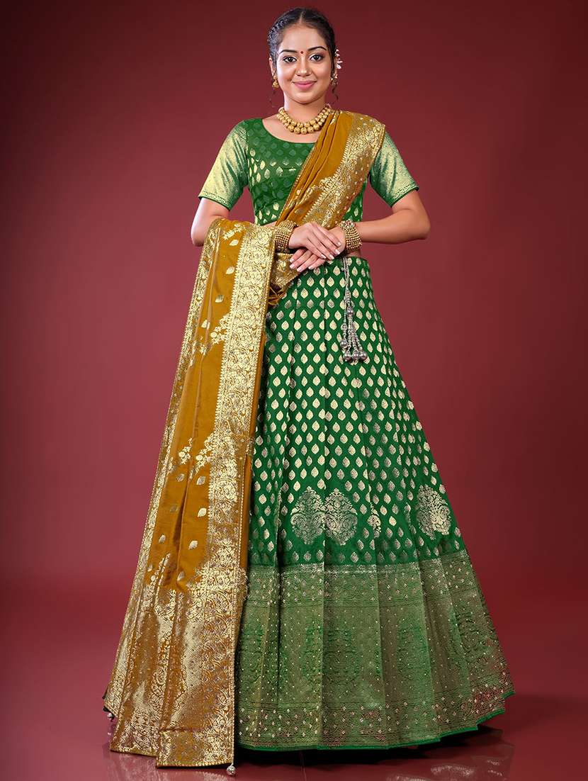 Buy online Green Self Design Semi Stitched Lehenga from ethnic wear for
