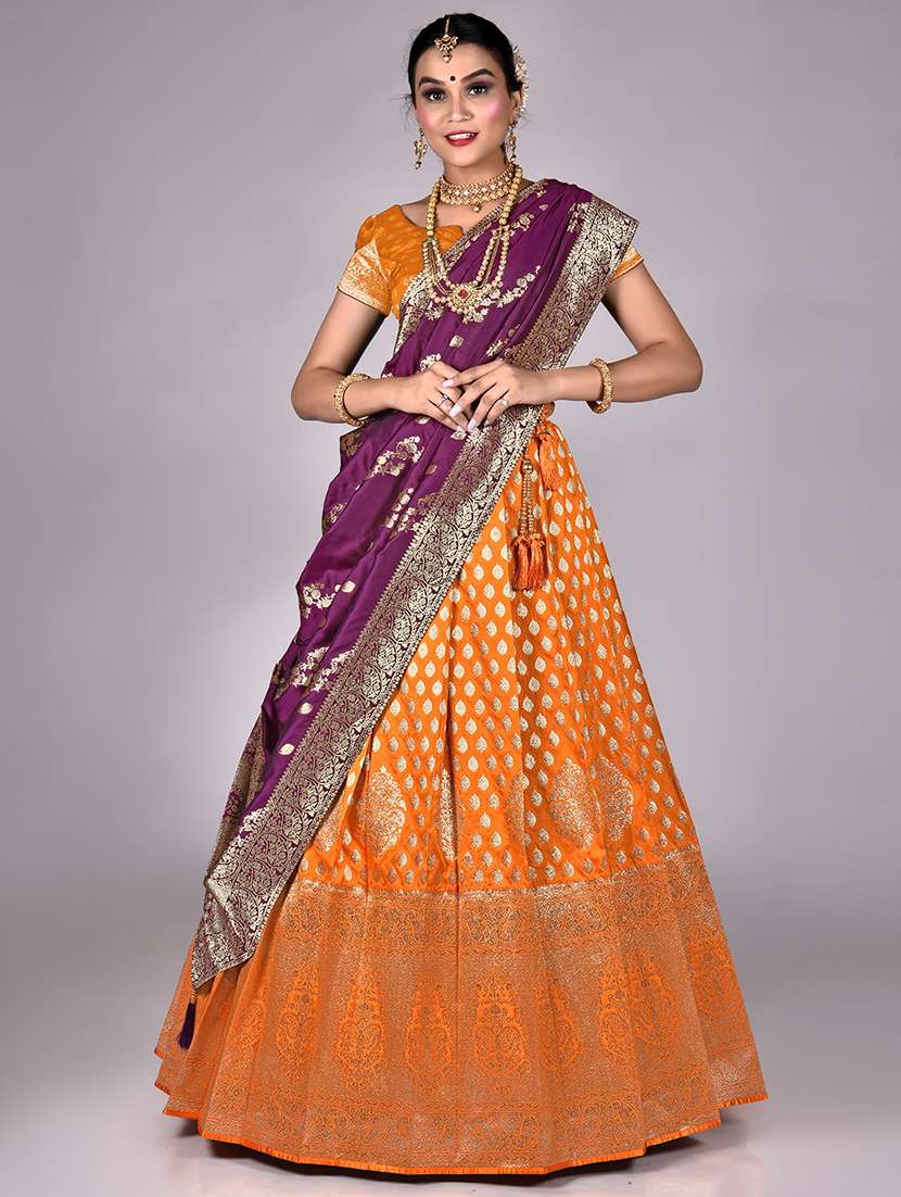 Buy online Women Self Design Semi Stitched Lehenga from ethnic wear for