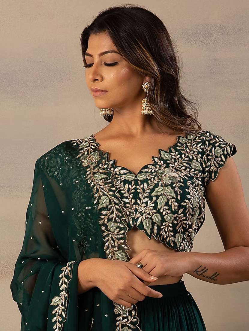 green flared lehenga choli set with dupatta - 20604005 - Standard Image - 3
