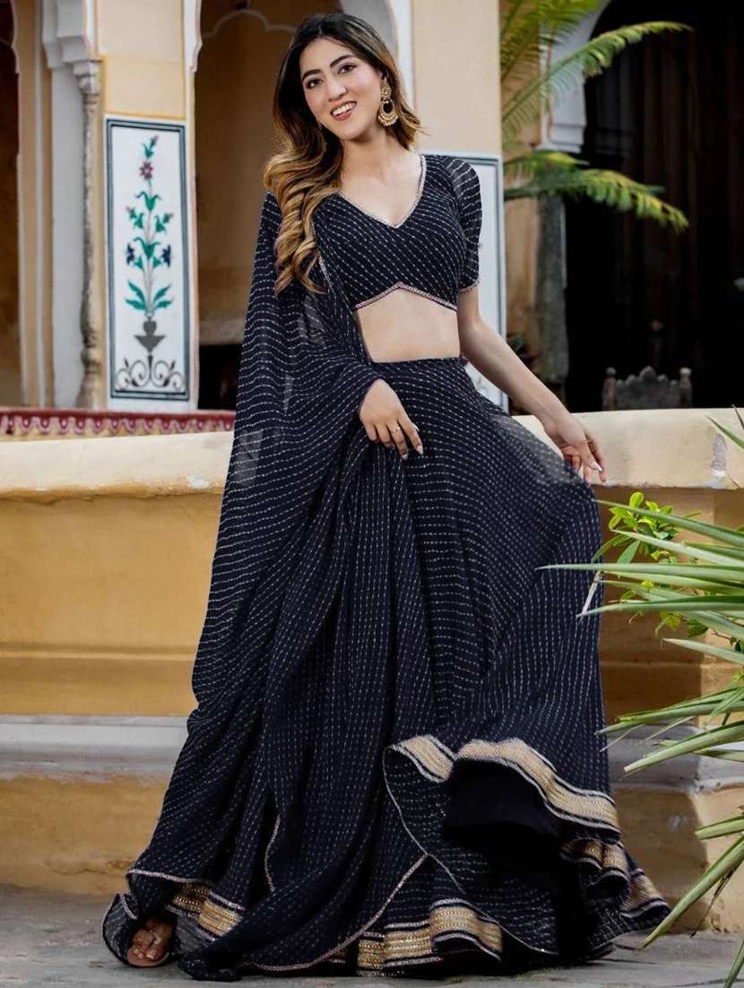 navy blue flared lehenga choli set with dupatta - 20604007 -  Standard Image - 3