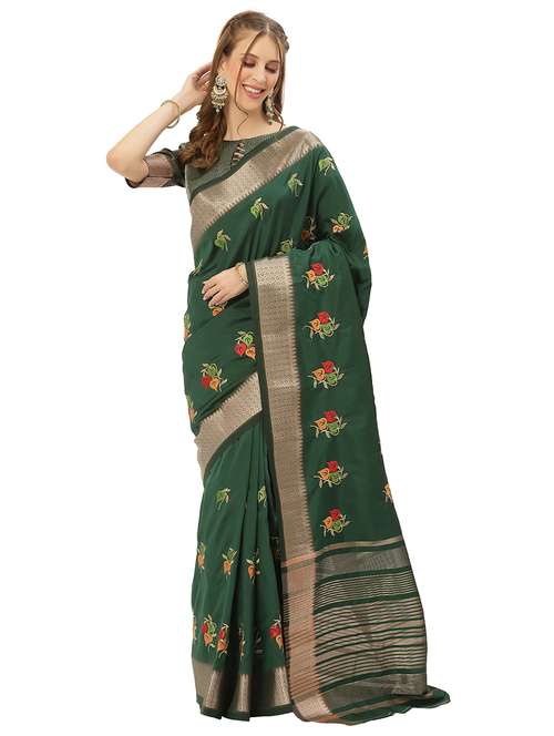 green solid with work saree with blouse - 20604218 - Standard Image - 0