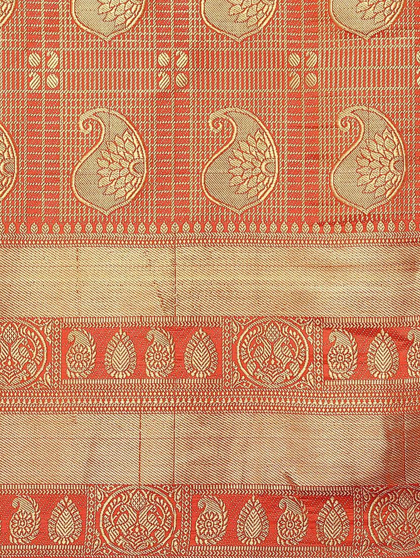 orange self design banarasi saree with blouse - 20604239 - Standard Image - 3