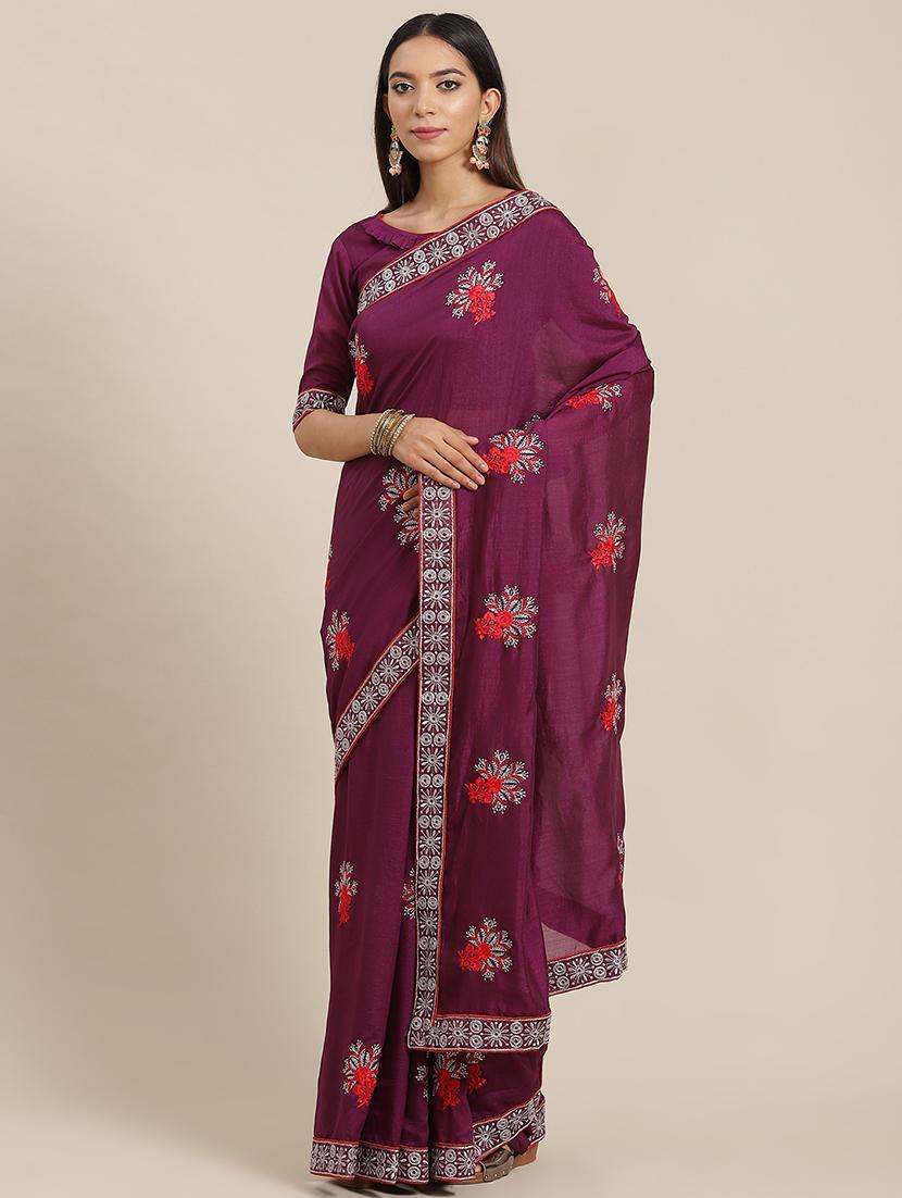 women purple embroidered saree with blouse - 20604244 - Zoom Image - 0