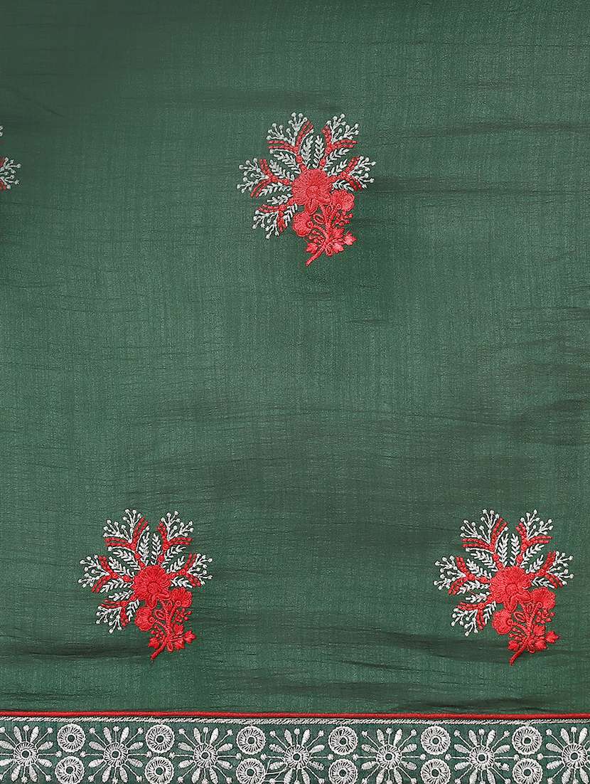 women green embroidered saree with blouse - 20604245 -  Standard Image - 3