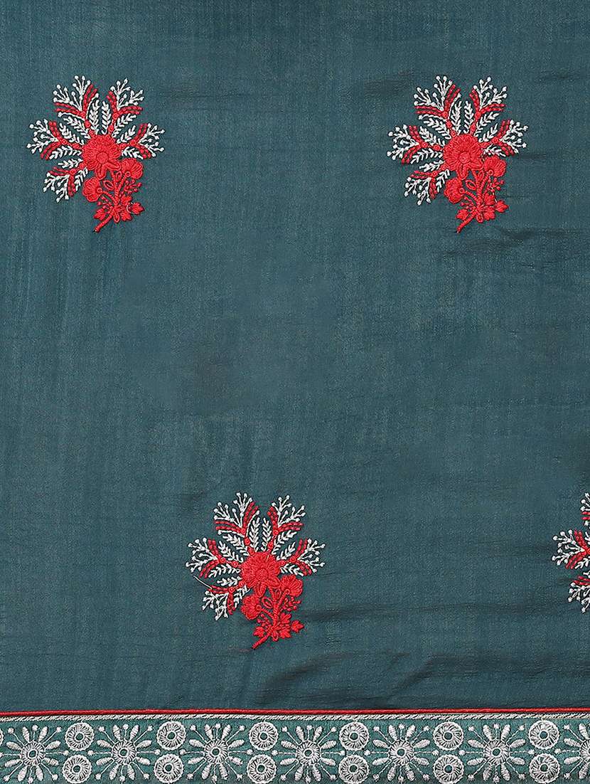 women teal embroidered saree with blouse - 20604246 - Standard Image - 3