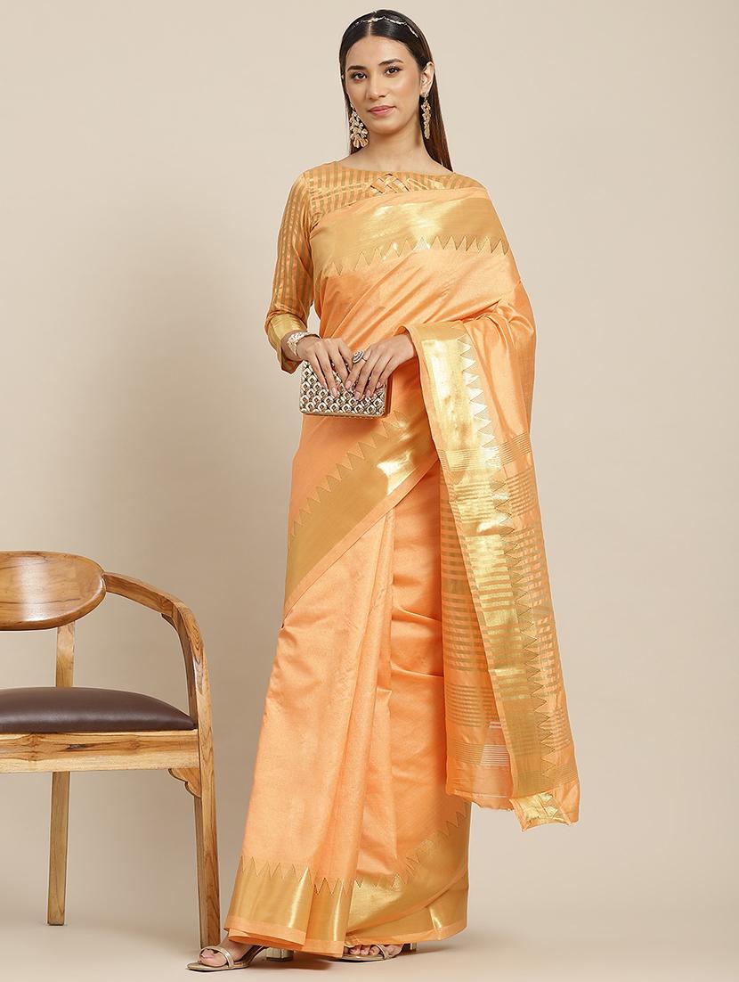 orange self design assam silk saree with blouse - 20604296 - Zoom Image - 0