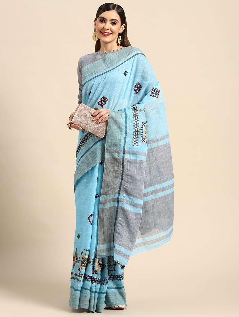 women light blue embroidered saree with blouse - 20604333 - Zoom Image - 0