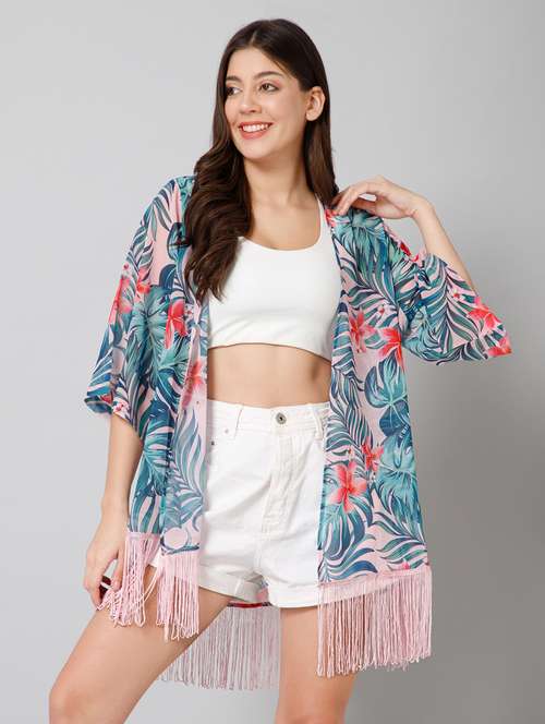 women multi color tropical printed regular shrug - 20605197 -  Standard Image - 0