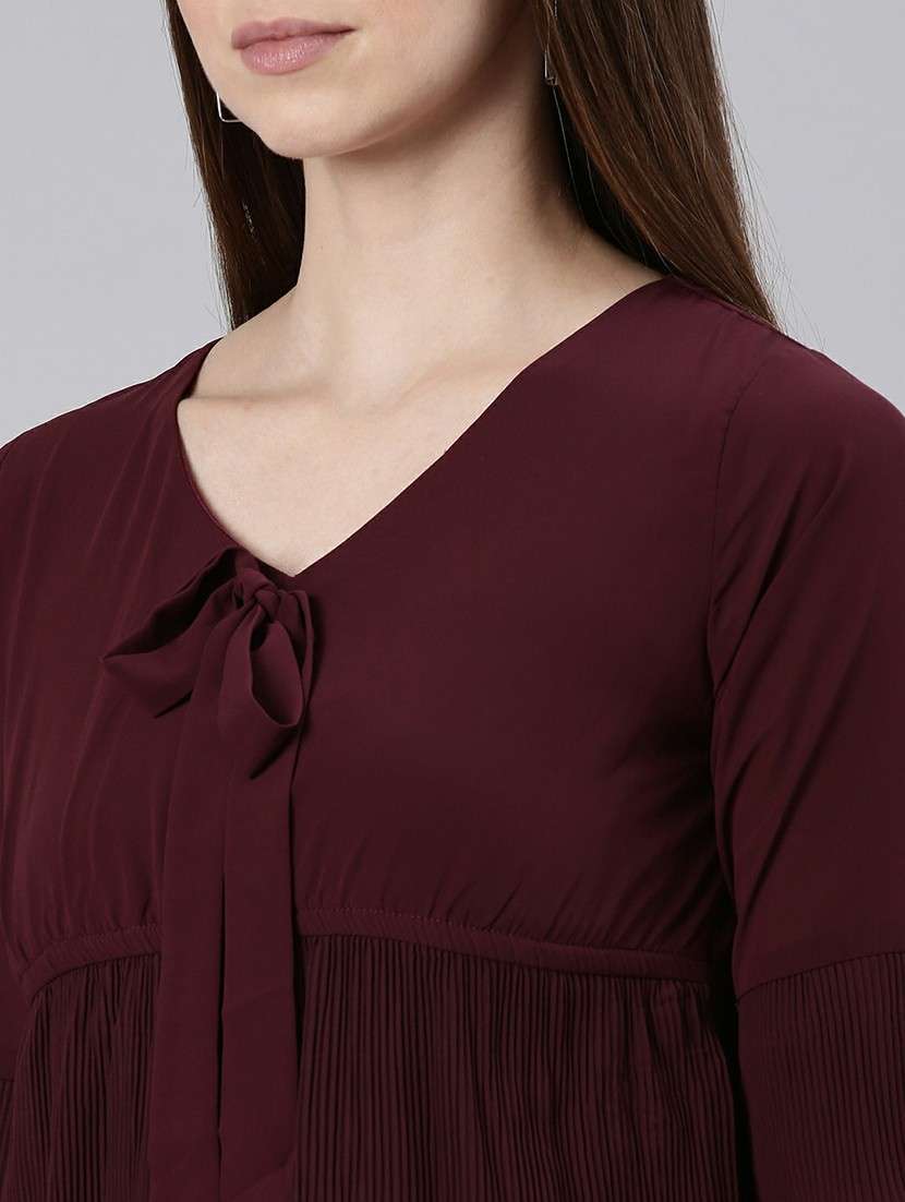 women maroon solid a-line mini dress - 20605232 -  Standard Image - 5