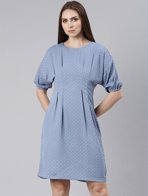 women blue polka dot a-line mini dress - 20605236 -  Standard Image - 0