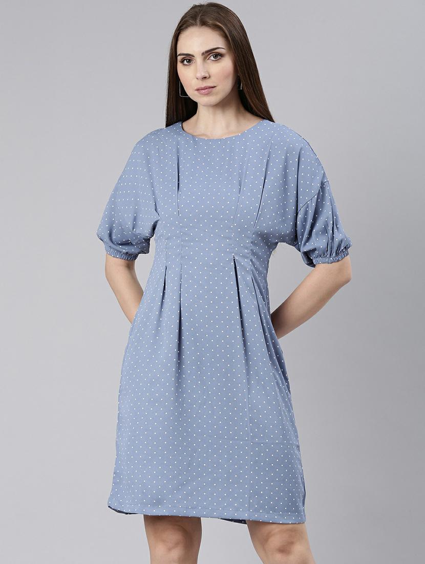 women blue polka dot a-line mini dress - 20605236 -  Zoom Image - 0
