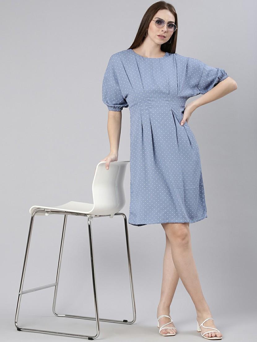 women blue polka dot a-line mini dress - 20605236 - Standard Image - 3