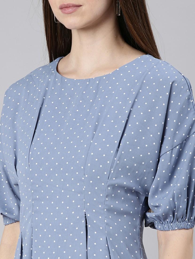 women blue polka dot a-line mini dress - 20605236 - Standard Image - 5