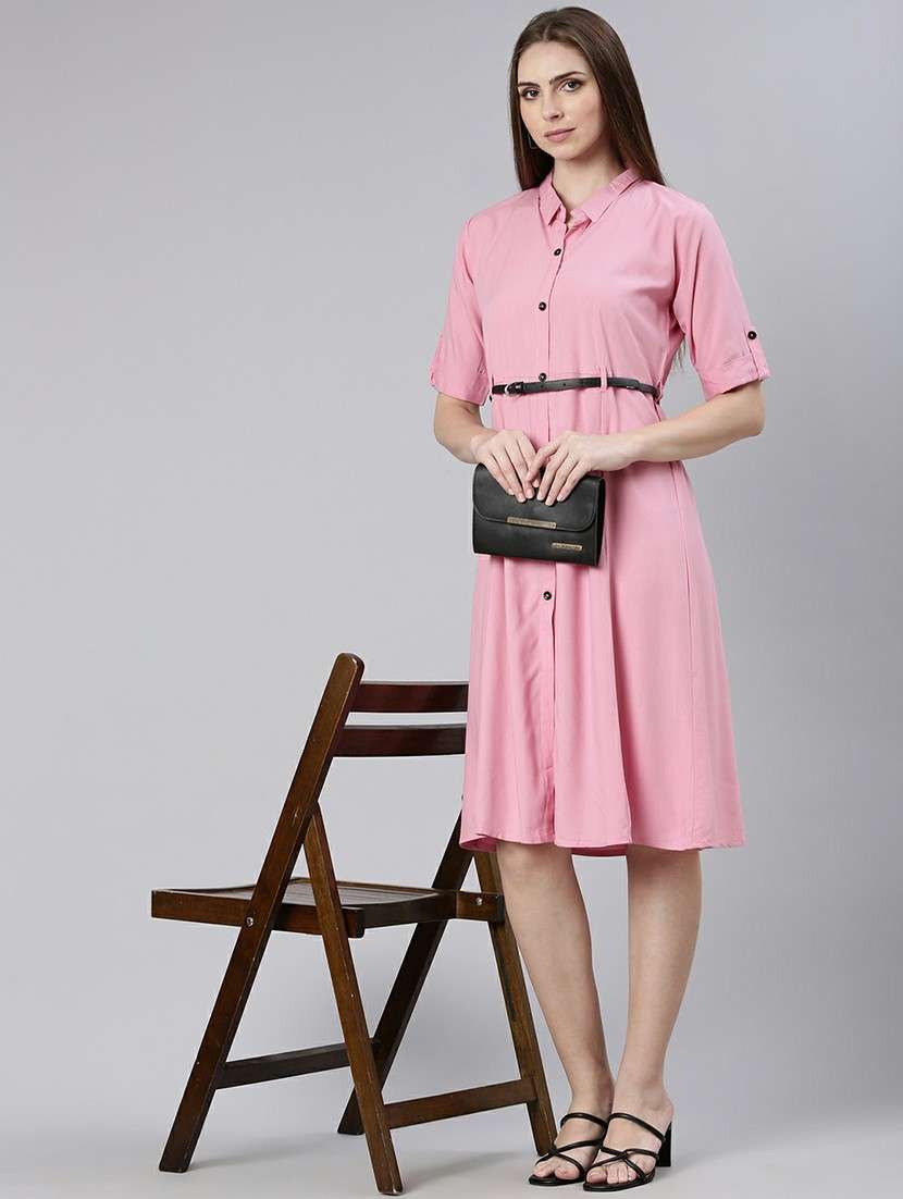 women pink cotton shirt dress - 20605237 - Standard Image - 3