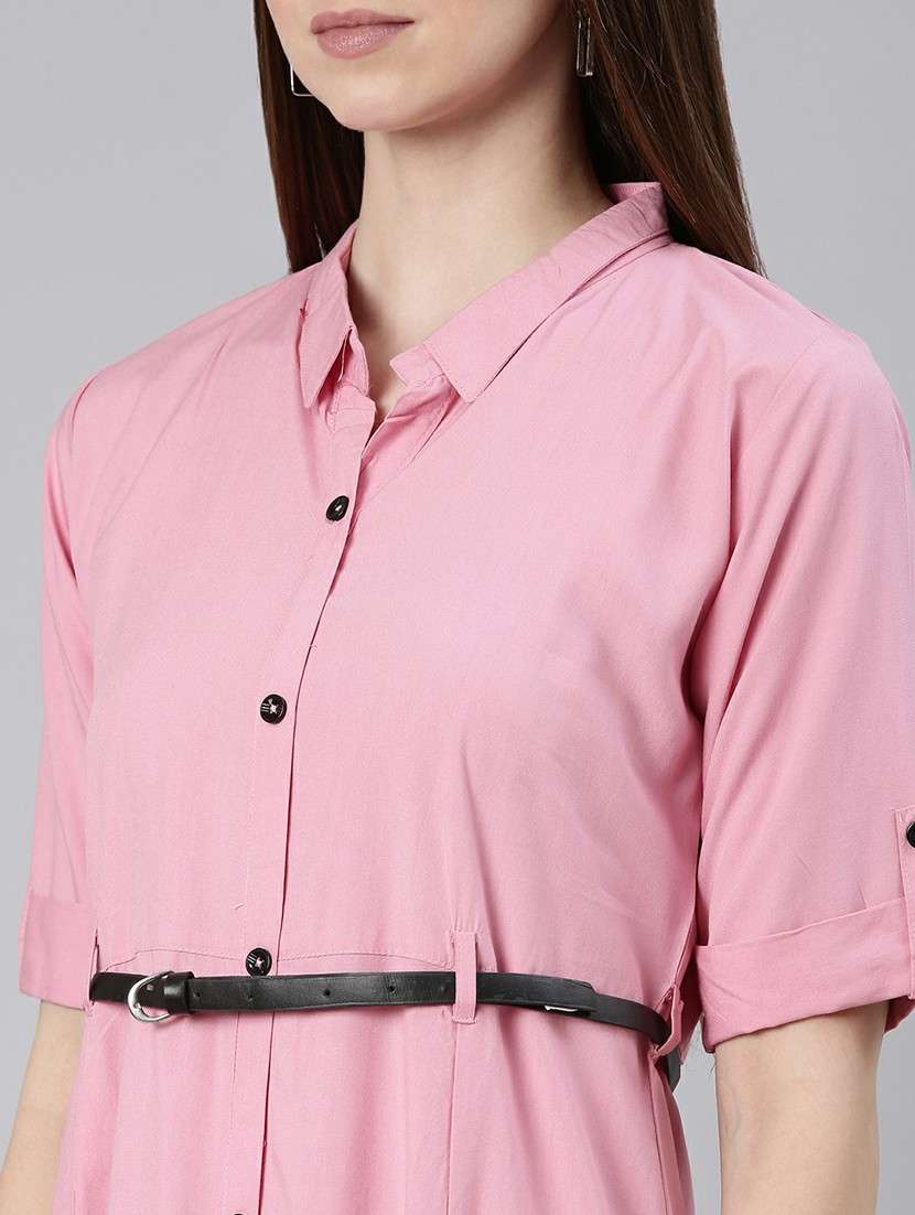 women pink cotton shirt dress - 20605237 - Standard Image - 5