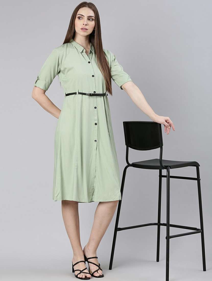 women light green cotton shirt dress - 20605239 -  Standard Image - 3
