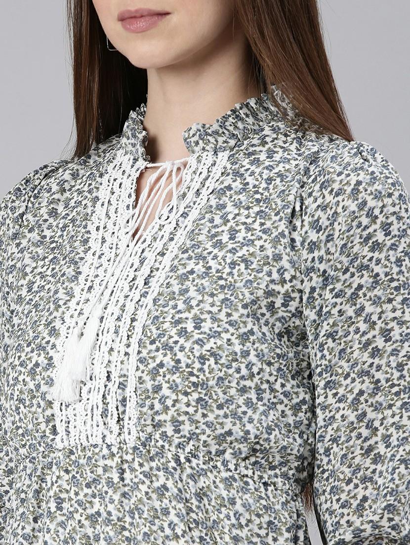 women printed tie-up neck fit & flare mini dress - 20605240 - Standard Image - 5