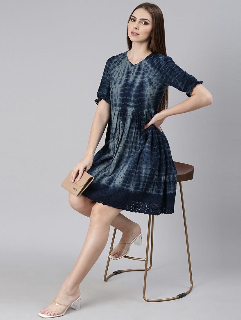 women navy blue tie-dye a-line dress - 20605243 - Standard Image - 3