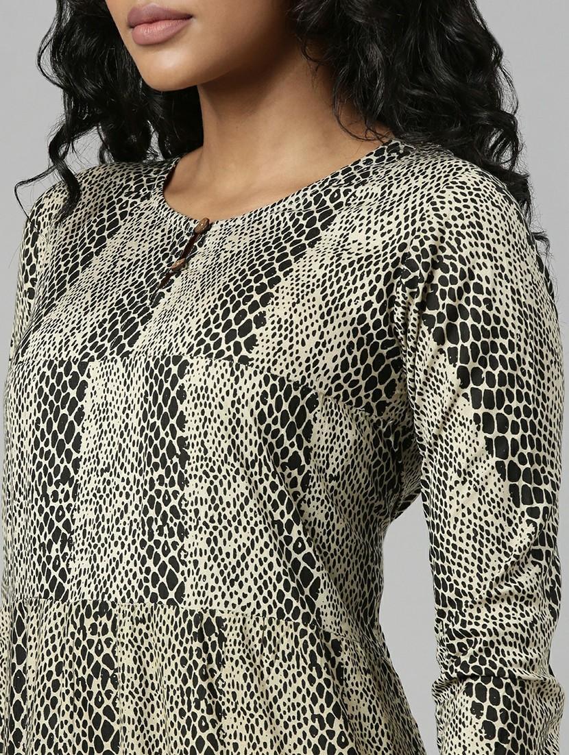 women beige & black printed fit & flare dress - 20605247 - Standard Image - 5