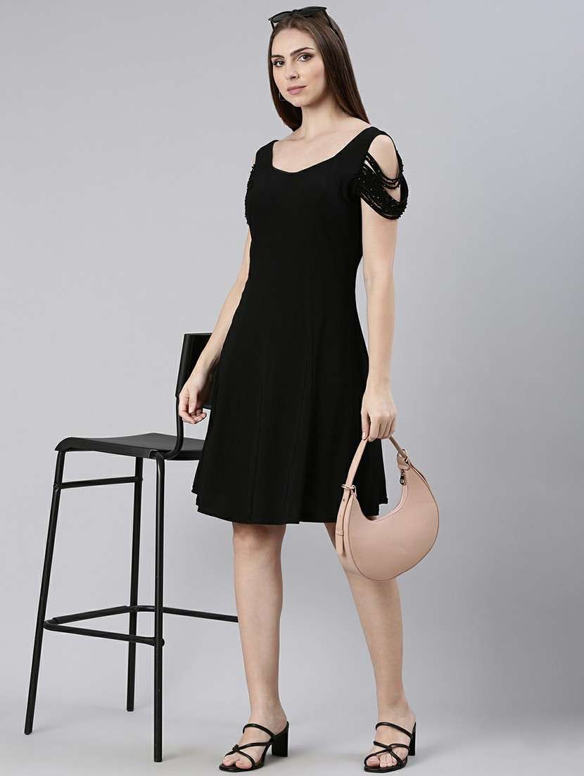 women black solid a-line dress - 20605249 -  Standard Image - 3