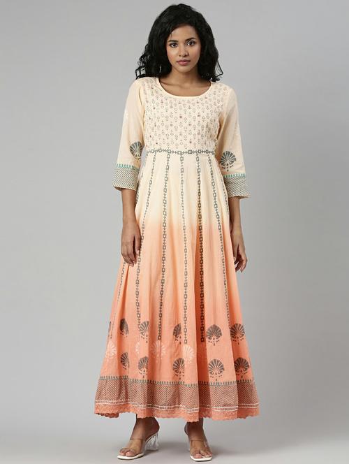 women orange & beige ombre fit & flare maxi dress - 20605250 -  Standard Image - 0