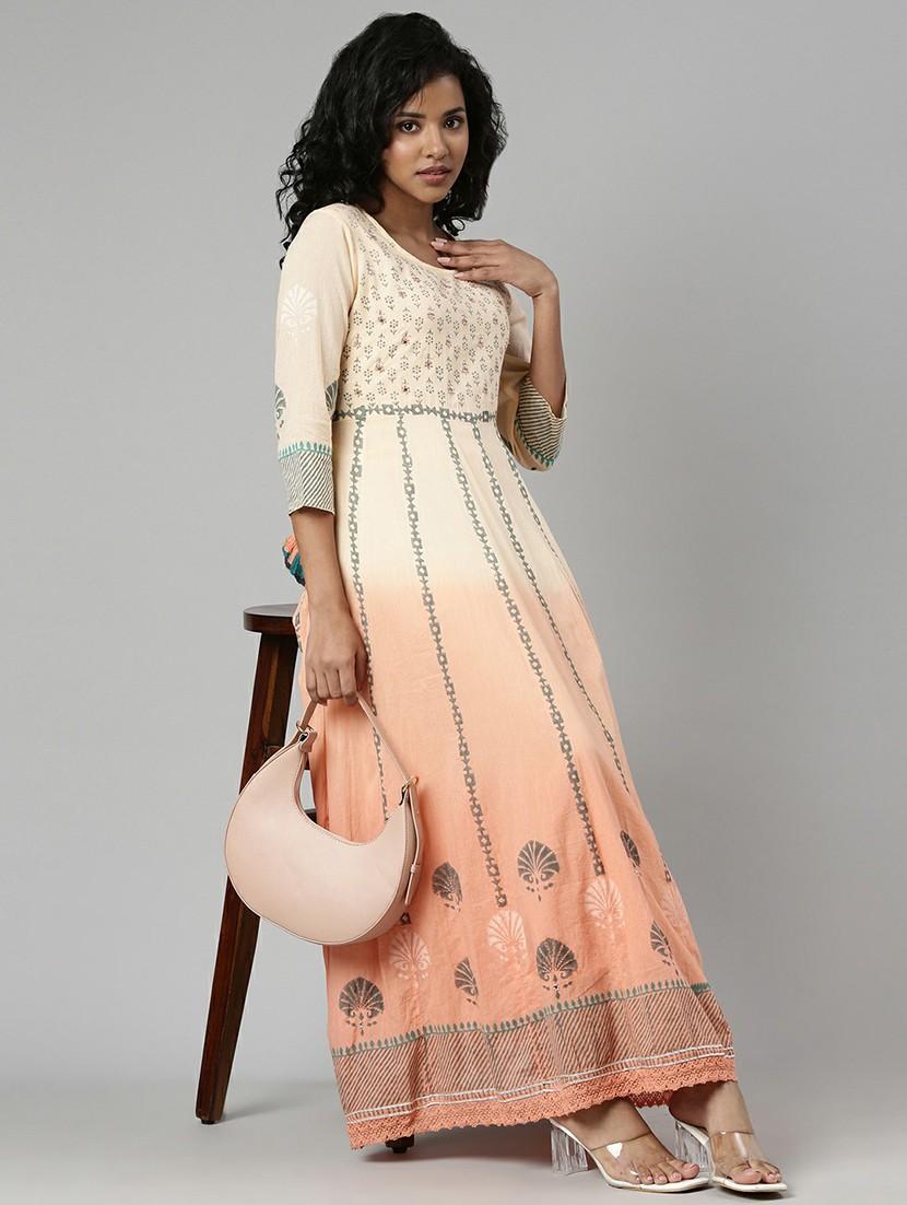 women orange & beige ombre fit & flare maxi dress - 20605250 - Standard Image - 3