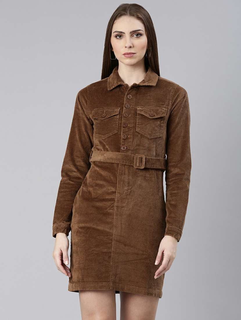 women brown corduroy mini shirt dress - 20605253 -  Zoom Image - 0