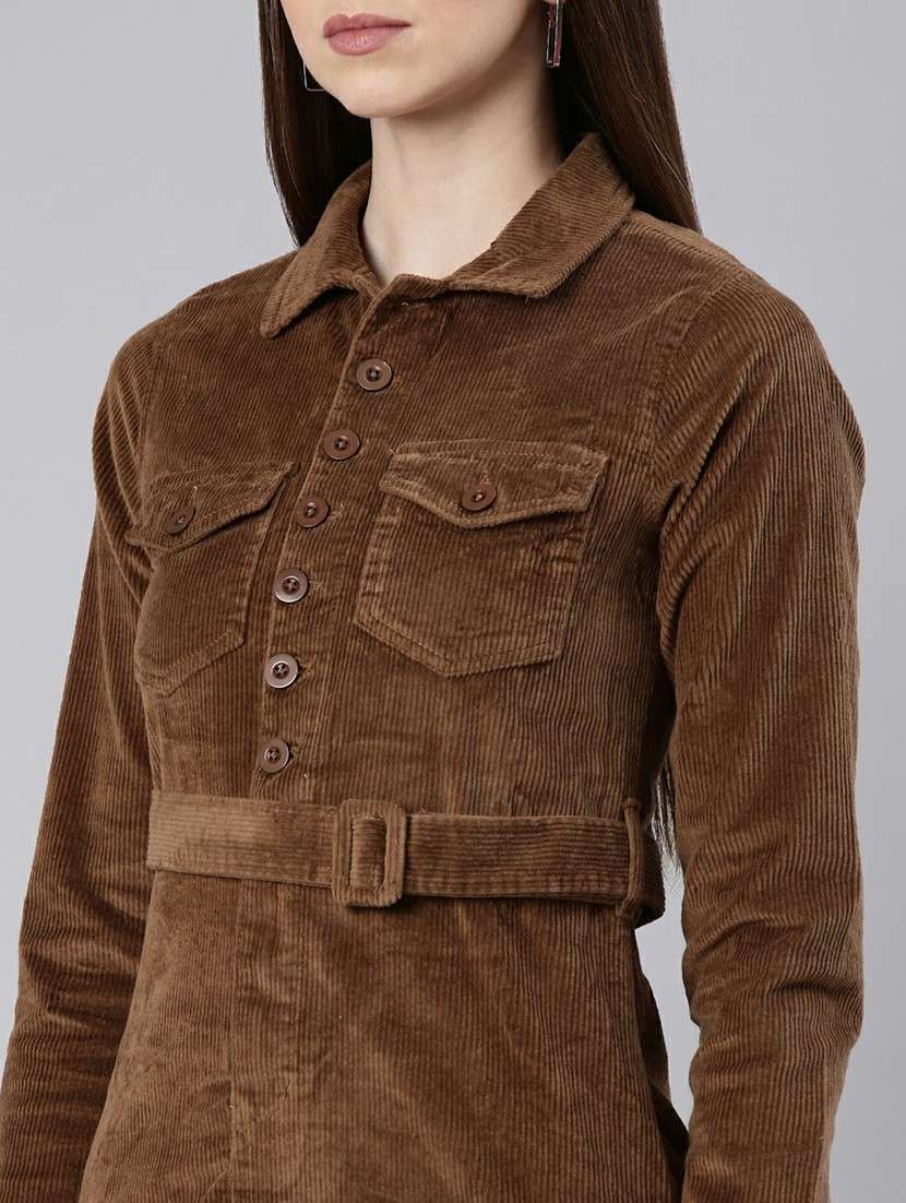 women brown corduroy mini shirt dress - 20605253 - Standard Image - 5
