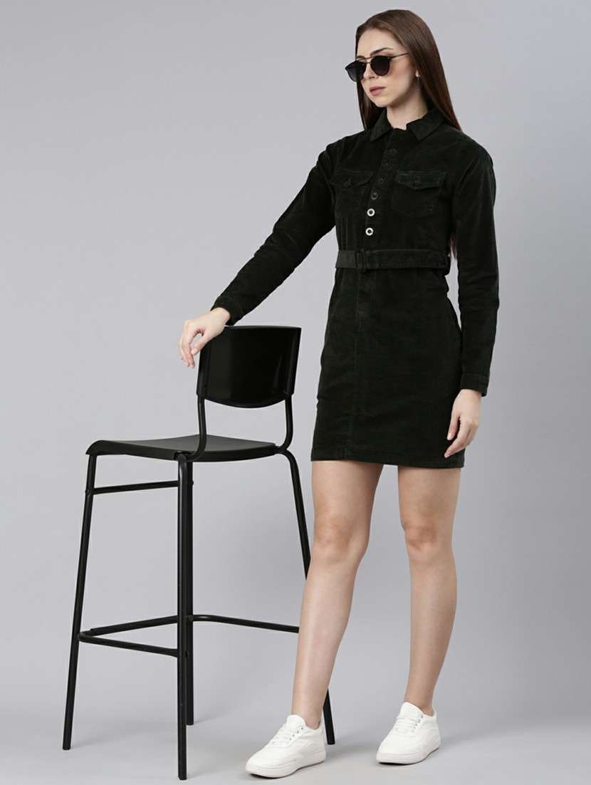 women black corduroy mini shirt dress - 20605255 -  Standard Image - 3